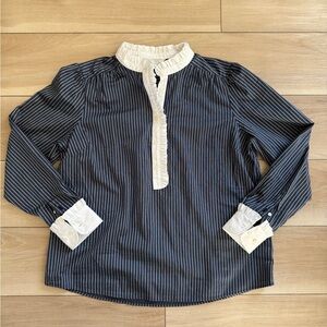 Brooks Brothers Striped Long Sleeve Blouse with Ruffle Collar